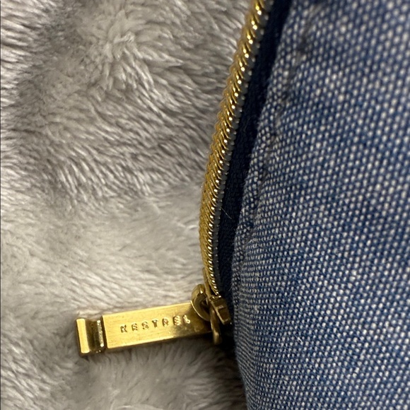 Kestrel Denim Cosmetic Bag with Colorful Pom Poms - Picture 3 of 8